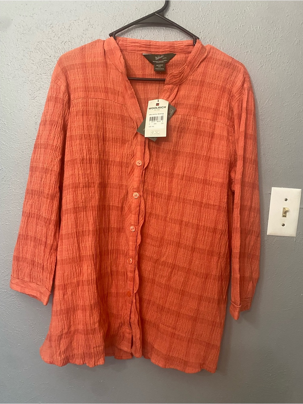 Woolrich Women's Coral Button-Down Textured Tunic Shirt XXL
